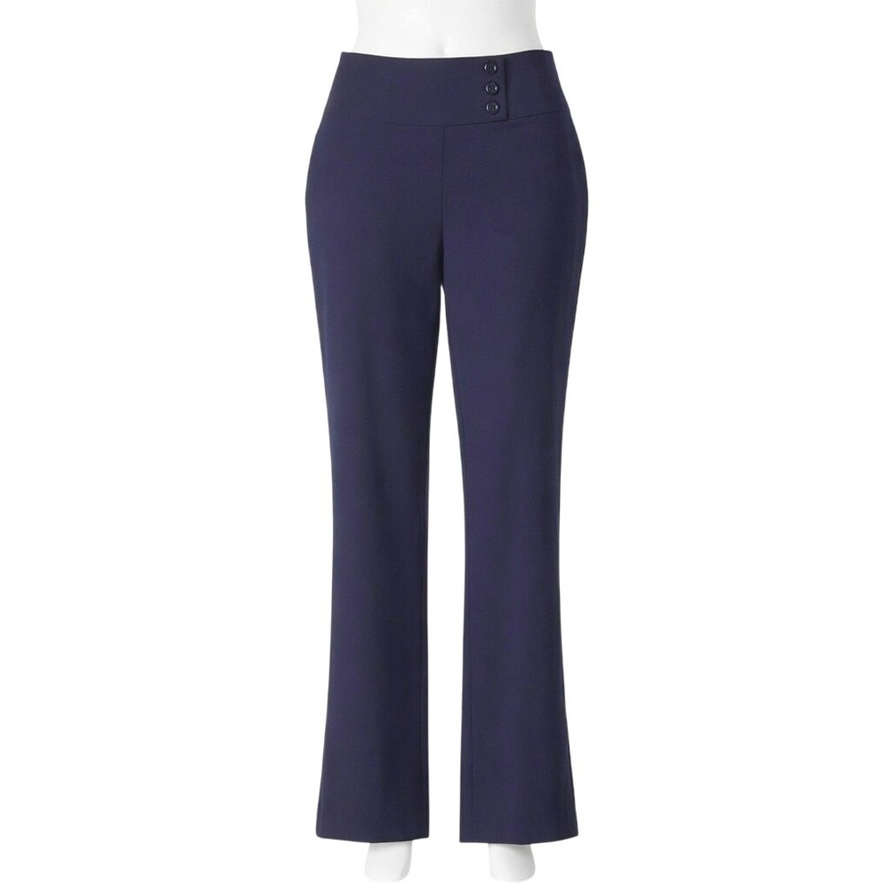 Dressbarn Trouser Pants Women 10P Navy Blue Tummy‎ Control Petite Side Button